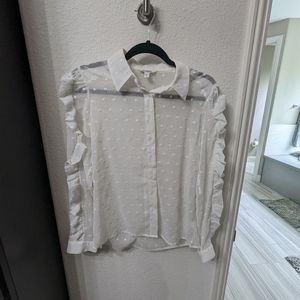 Express white polka dot blouse with ruffles